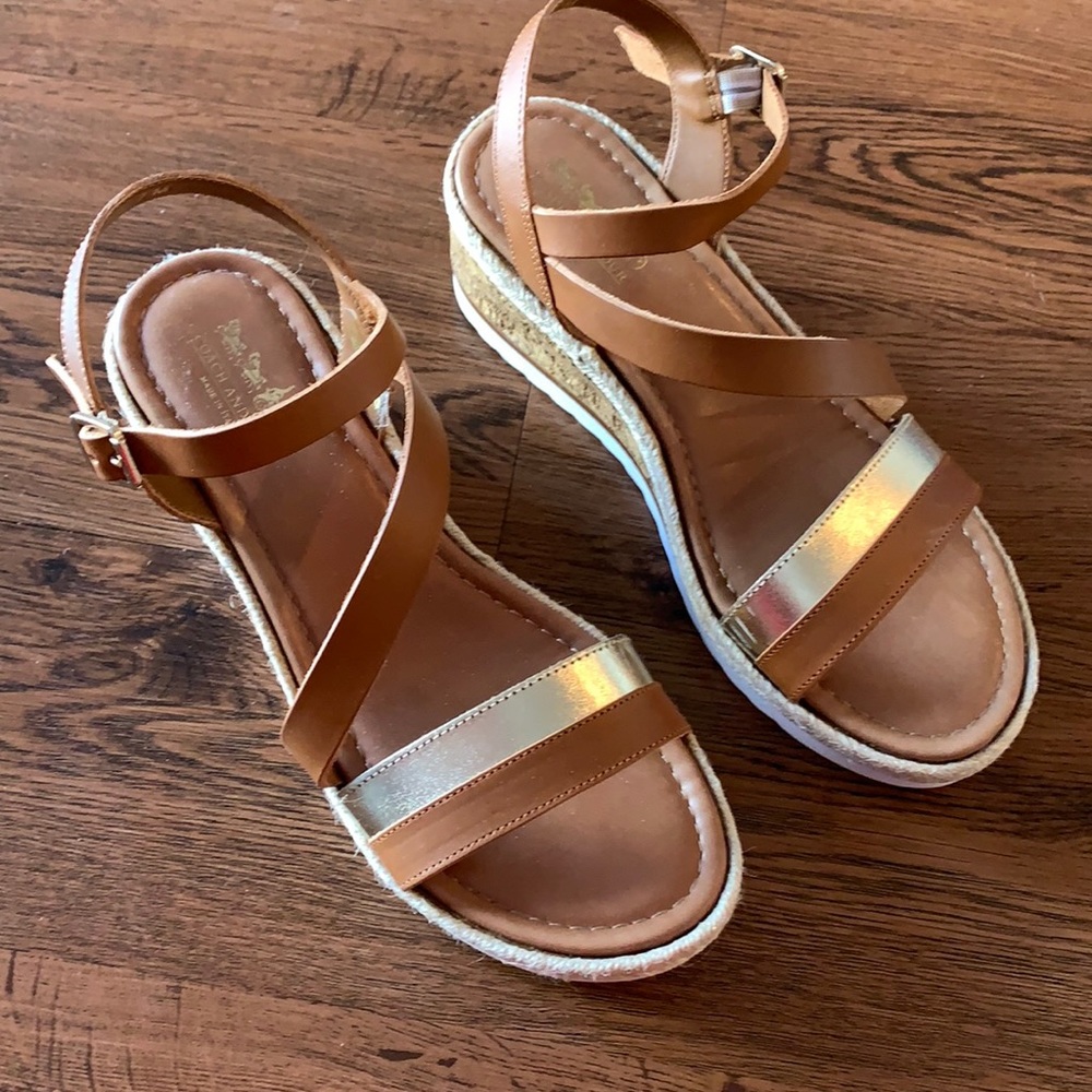 Coach and Four brown sandals with gold accents